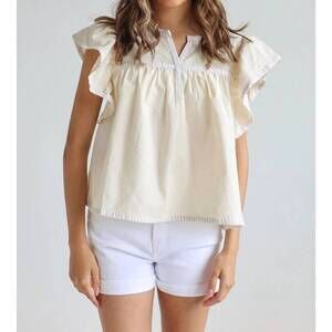 NEW IN FEBRUARY lucia flutter sleeve blouse with contrast trim in ivory